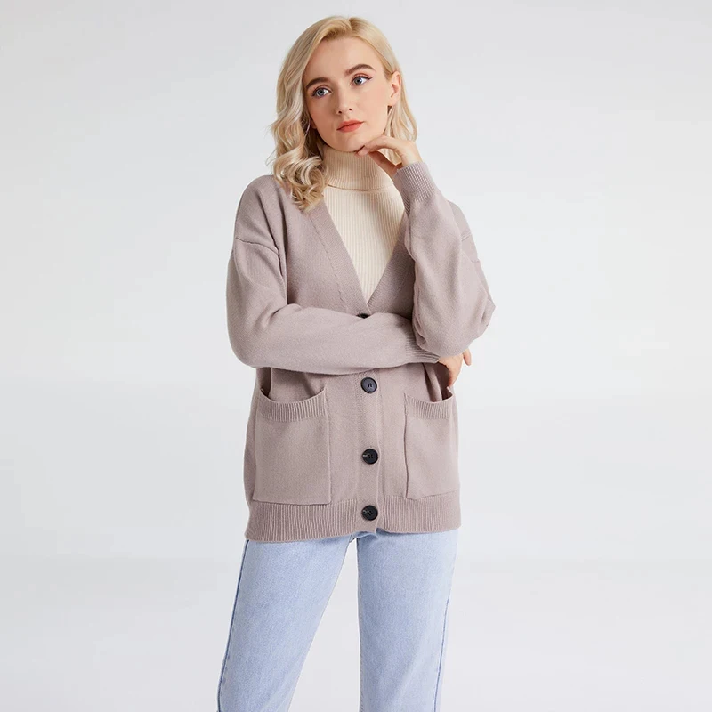 

Rib Knitted Cardigan Women V-neck Drop Shoulder Single Breasted Casual Sweater Coat Loose Pockets