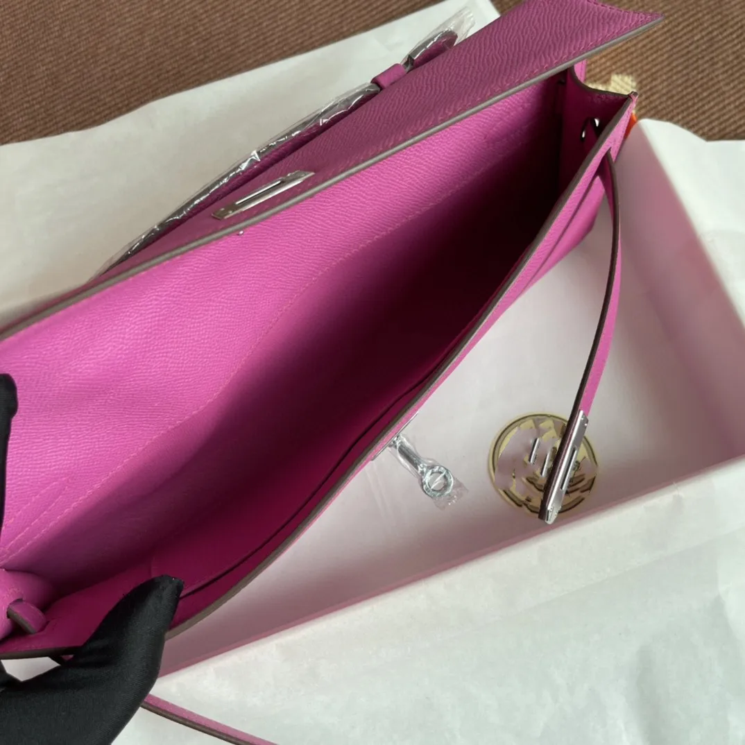 

Handmade WOMEN DESIGNERS Bag,Brand Purse,31cm Keily Cut handbag,Fuchsia Color,Epsom Leather, Fast delivery