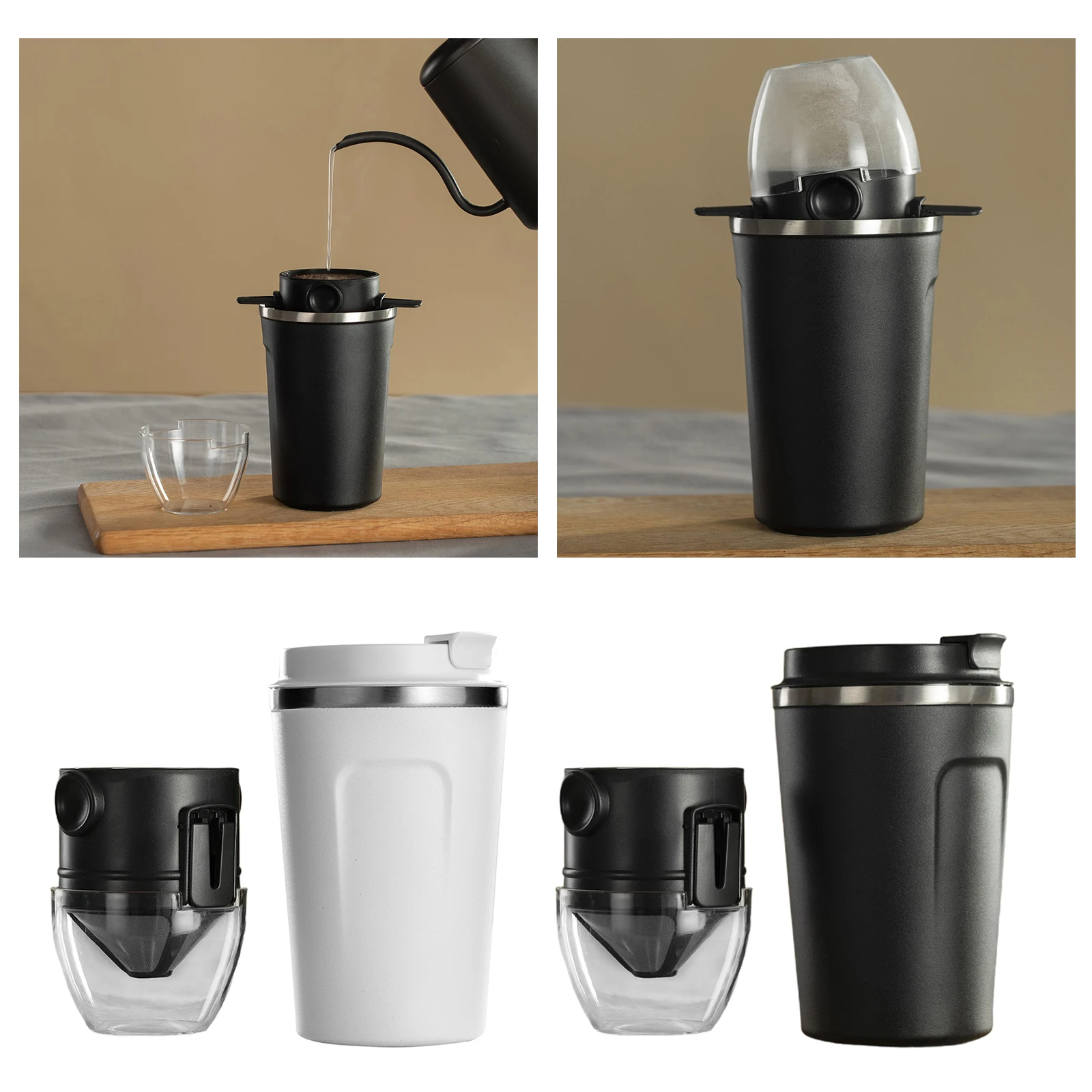 

380ml Coffee Mug with Portable Stainless Steel Reusable Coffee Dripper Cone for Home Office Camping Travelling Picnic