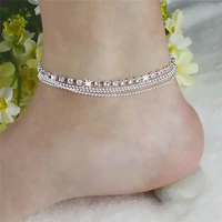 women jewelry sandal beach anklet jewelry for female hot sale multi layer silver color crystal ball bracelet ankle foot chain