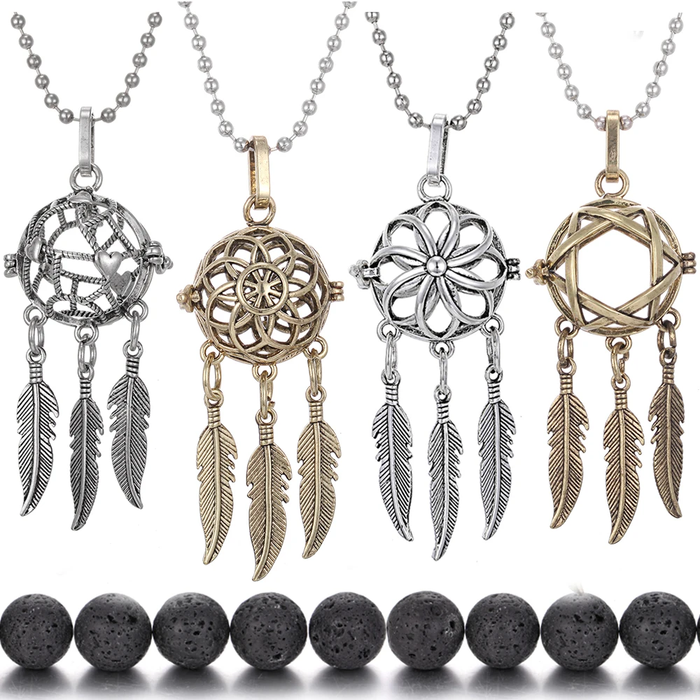 Ожерелье для ароматерапии Ловец снов медальон ожерелье из вулканического камня