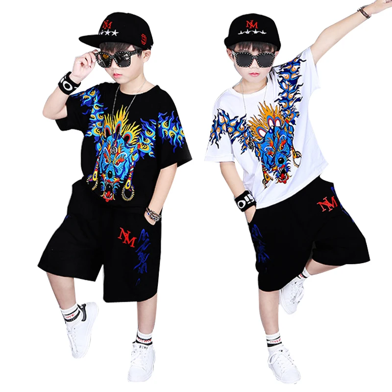 2019 Casual boy tracksuit Dragon printing tshirt+harem pant Fashion teenager Boy Clothes Cool Kids Hip Hop Clothing Sports Suit | Детская
