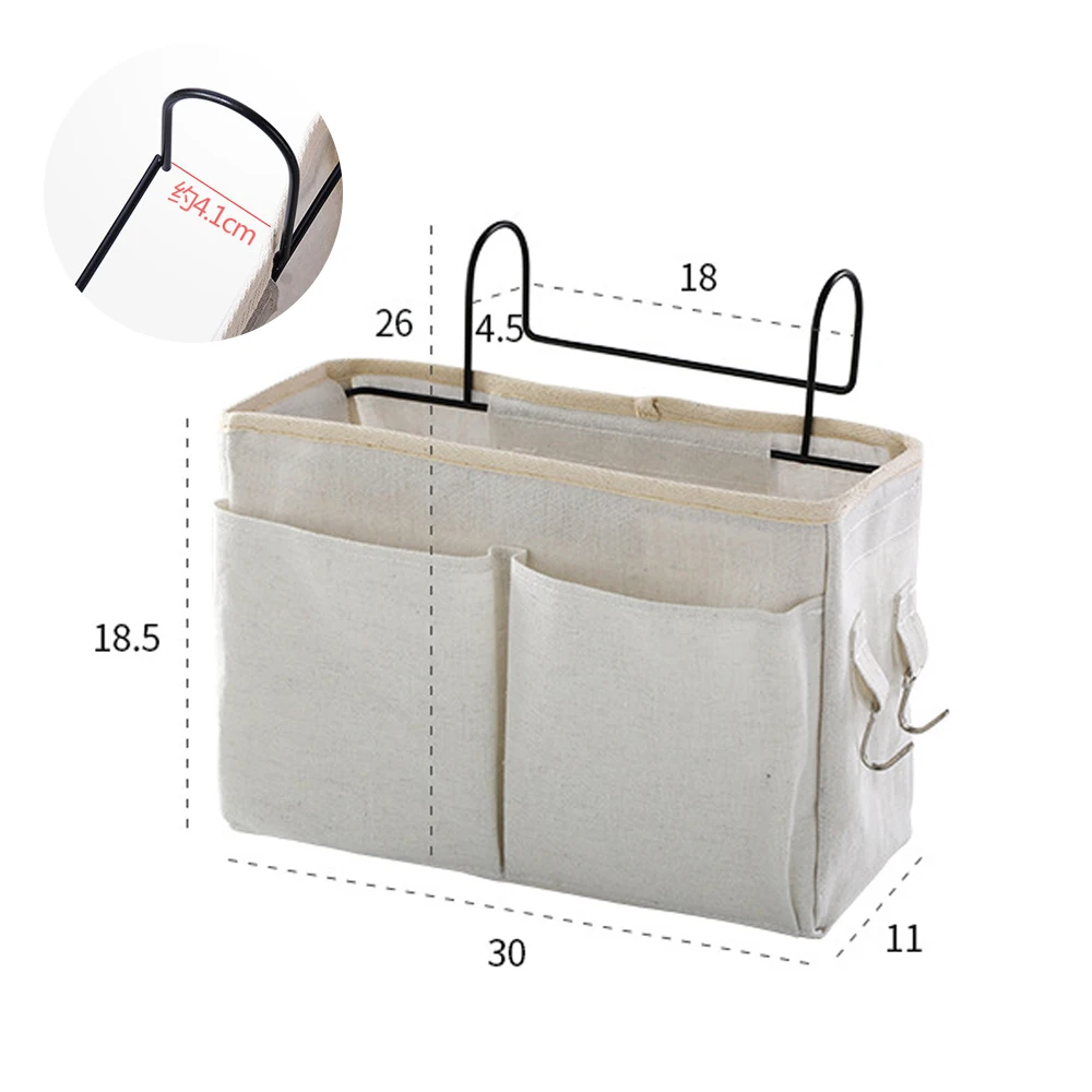 

Canvas Bedside Hanging Organizer Bag School Bedside Magazine Storage Pouch Phone Holder Bag Home Organizer With Hook Pocket
