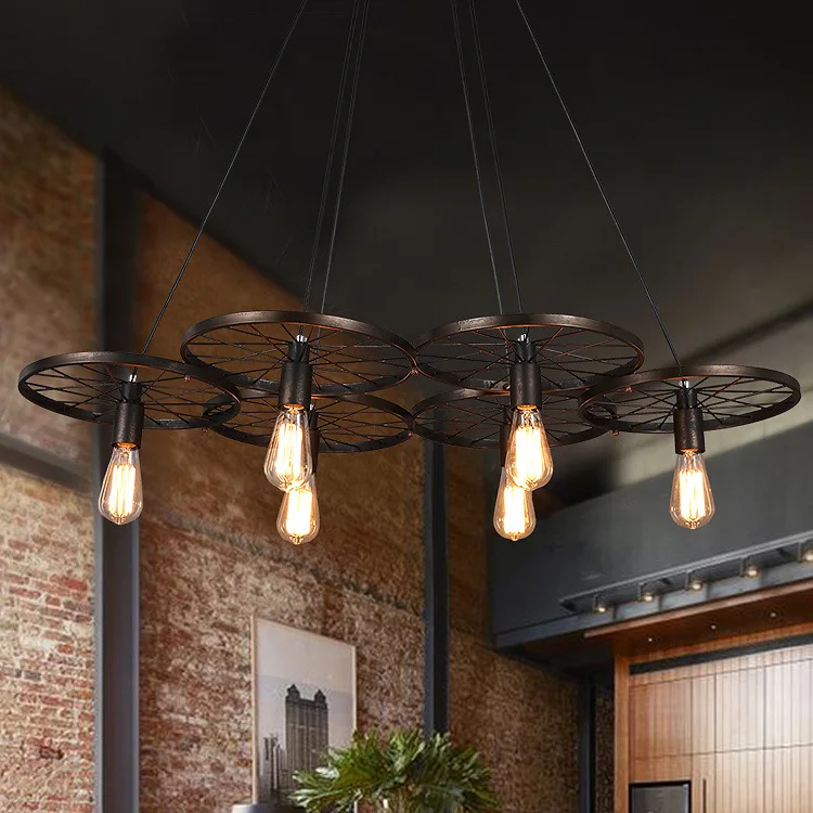 Винтажный Ретро-колесо набор подвесных светильников кованое железное