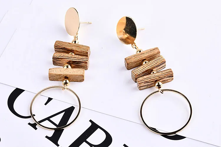 Модные Ретро серьги сделай сам в Корейском стиле зажим для ушей из дерева