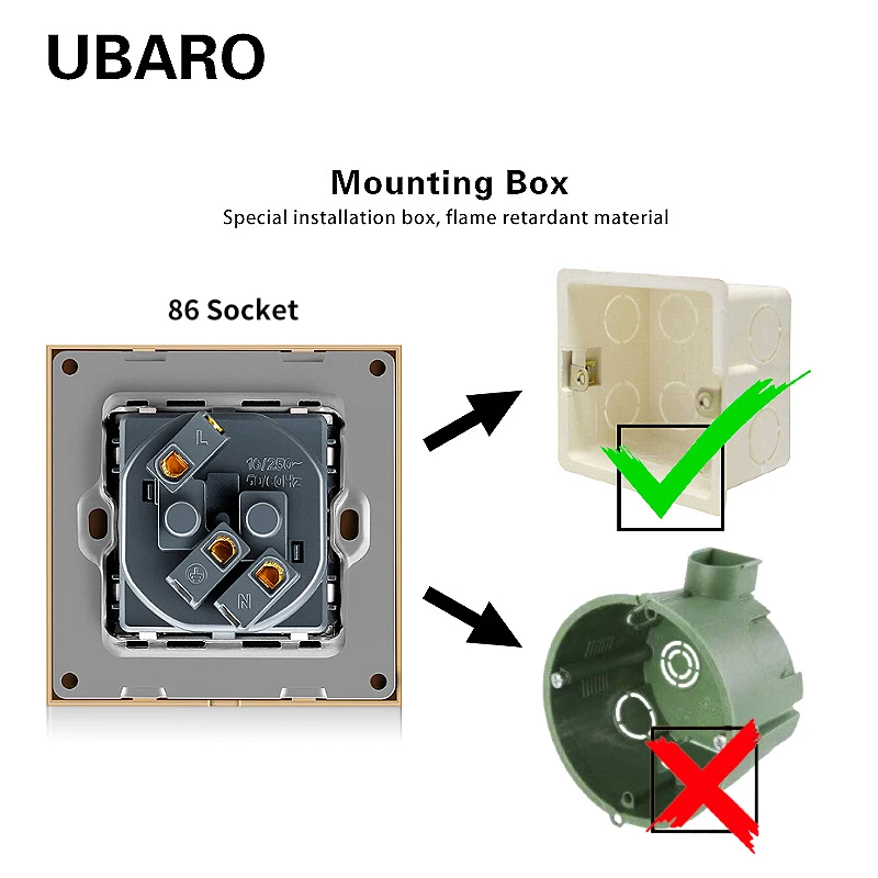 Настенная розетка UBARO со стеклянной панелью стандарт по немецкому стандарту