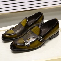 felix chu brand patent leather mens loafers wedding party dress shoes black green monk strap casual fashion men slip on shoes