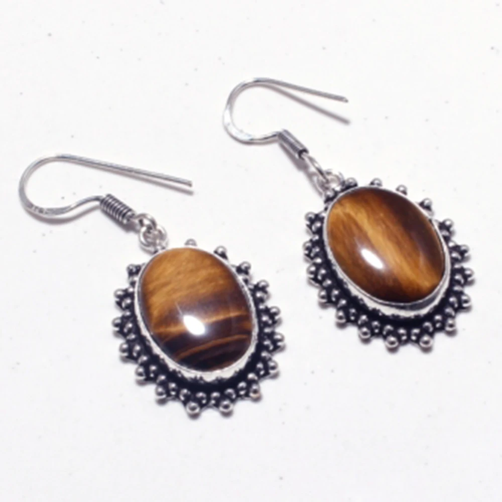 Серьги из натуральной меди с серебряным покрытием тигровый глаз подарок ручной