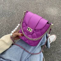 new for 2020 lattice pattern tote bag high quality faux leather bag pearl chain tote bag shoulder crossbody bag