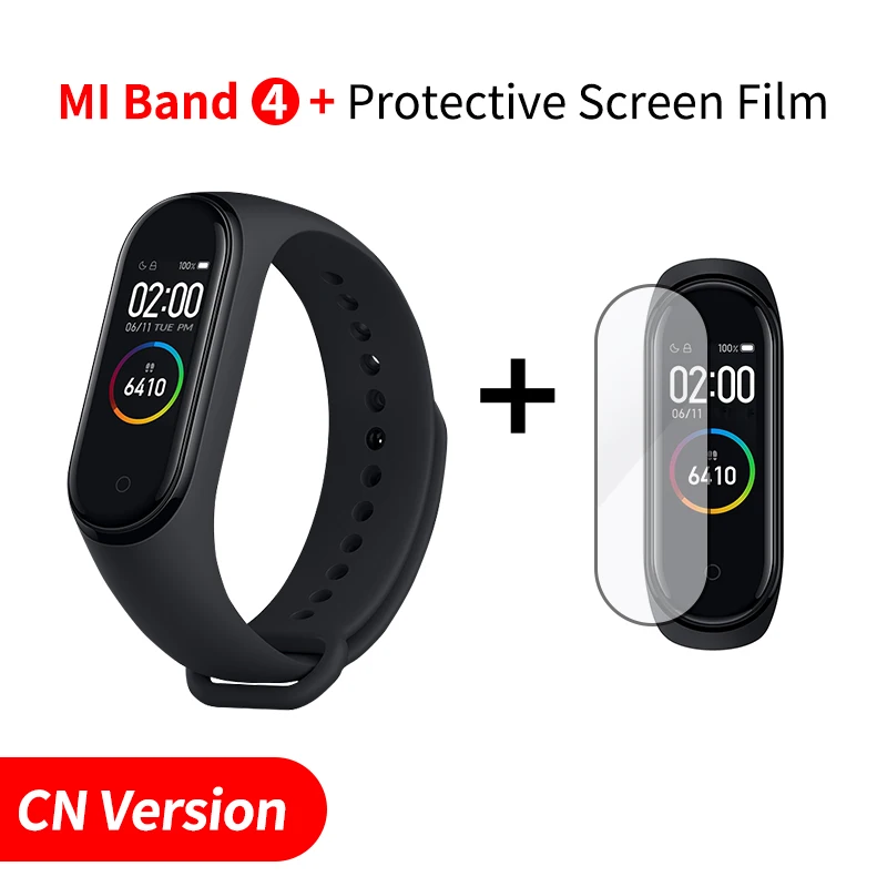CN Add Screen Film Xiaomi Mi смарт-браслет 4, 3 цвета, AMOLED экран, пульсометр, фитнес, Bluetooth 5,0, спортивный, 50 атм, водонепроницаемый, смарт-браслет - Цвет: CN Add Screen Film