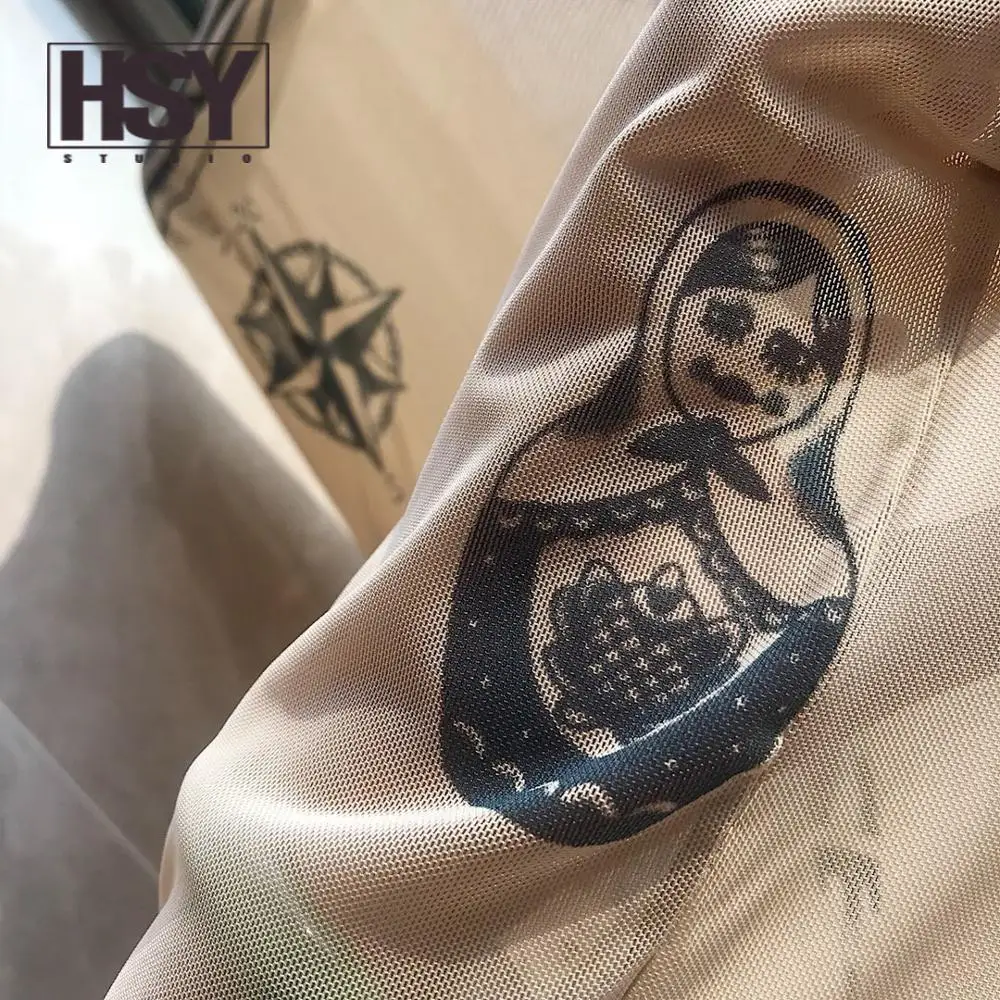 【HSY】2019 Осень Новая мода женщин базальный Топ богиня тату печати с длинным