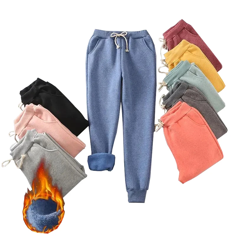 

Women Casual Sweatpants Autumn Winter Cashmere Warm High Waist Trousers Female pink Drawstring Waist Pants Running Jogging Pant