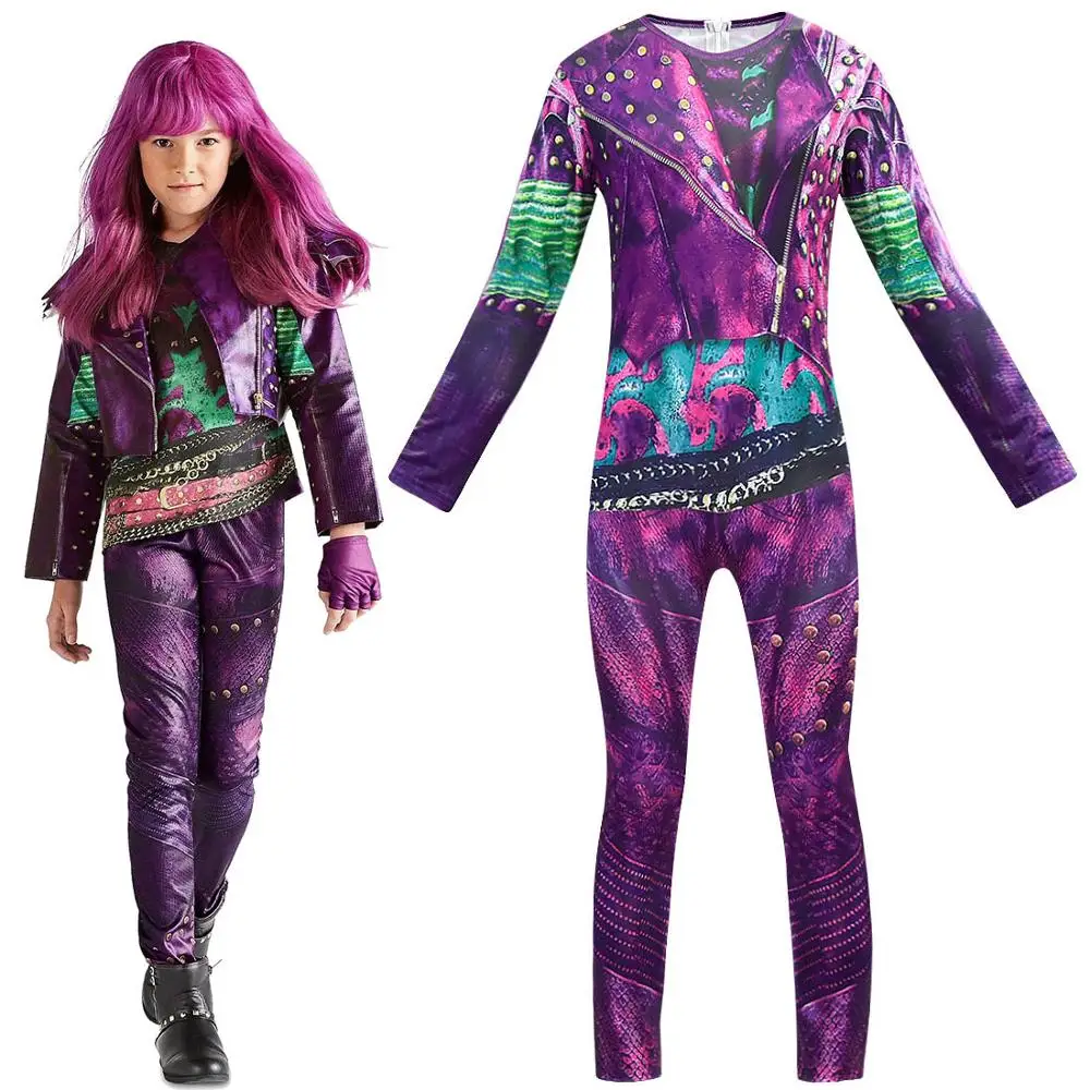 Kids Anilnc Descendants 3 Evie Girls Cosplay Costumes with Wig + Gloves Children Carnival Party Jumpsuits for Halloween Costume |