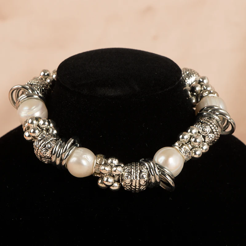 Cellacity Silver 925 Bracelet for Women With Natural Freshwater Pearl Pendant Metal punk style Party Female fine Jewelry Gift | Украшения и