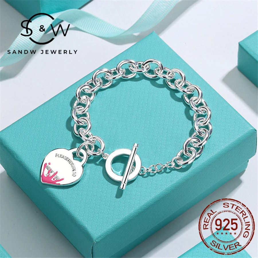 

Water drop enamel love heart shaped pin buckle bracelet 925 sterling silver 1:1 classic high quality jewelry gift