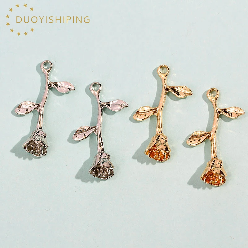 

10Pcs Vintage Alloy Rose Flower Charms 39*23mm Gold Silver Color Metal Flowers Necklace Pendant Accessories For DIY Accessories