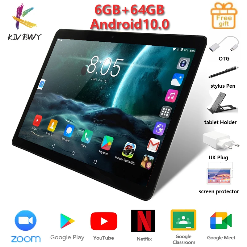 10 1 дюймовый планшетный ПК KIVBWY 6 + 64 Гб ROM 1280*800 IPSl SIM карта 4G LTE FDD Wifi Bluetooth Android10.0