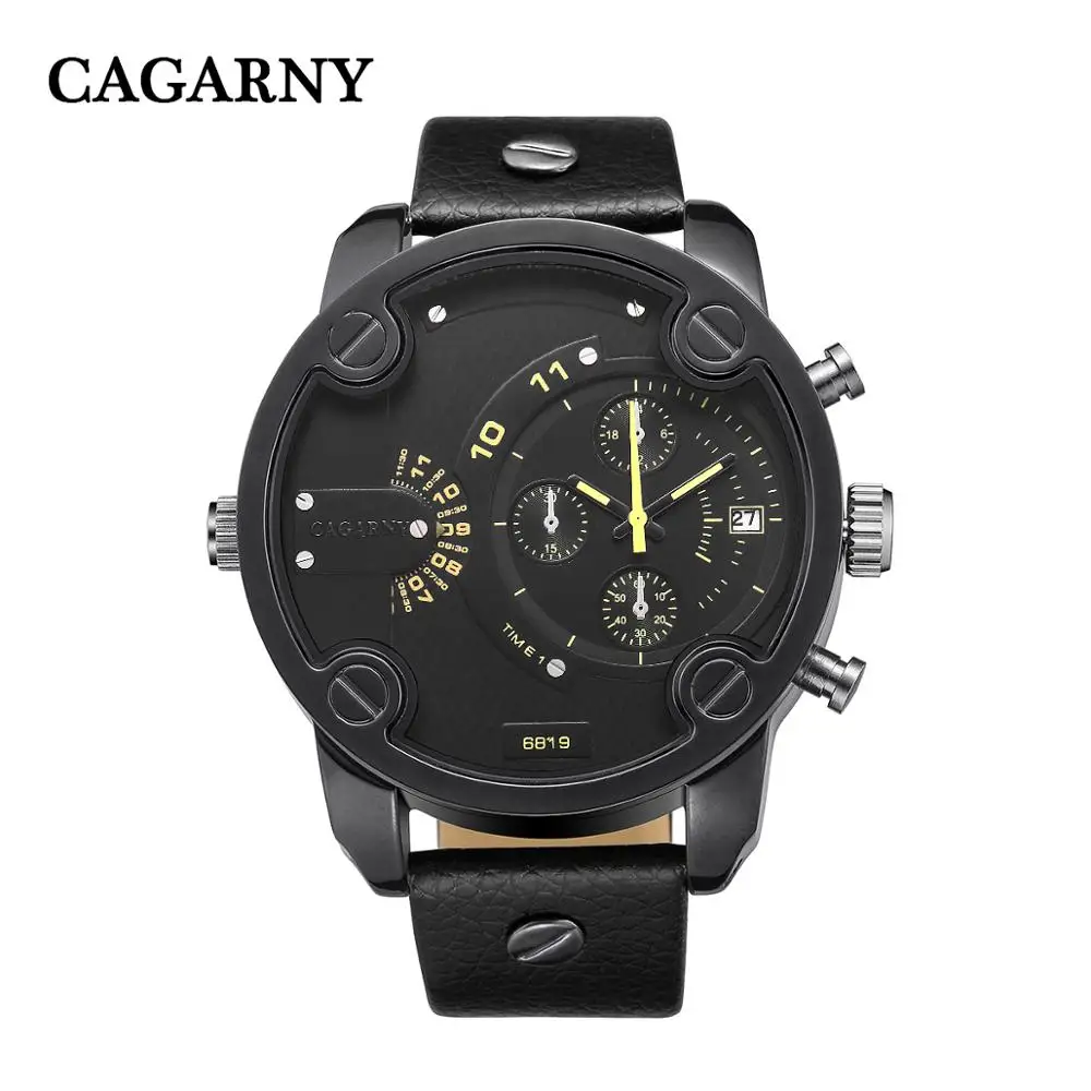 Новые большие мужские модные Роскошные Кварцевые часы с кожаным ремешком