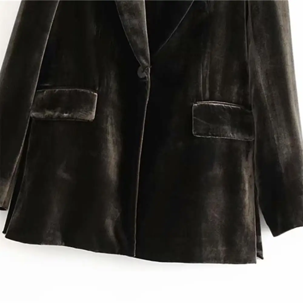 

Za women's new fall 2019 Lapel long sleeve flap pocket decoration suit coat velvet suit coat 08804928832