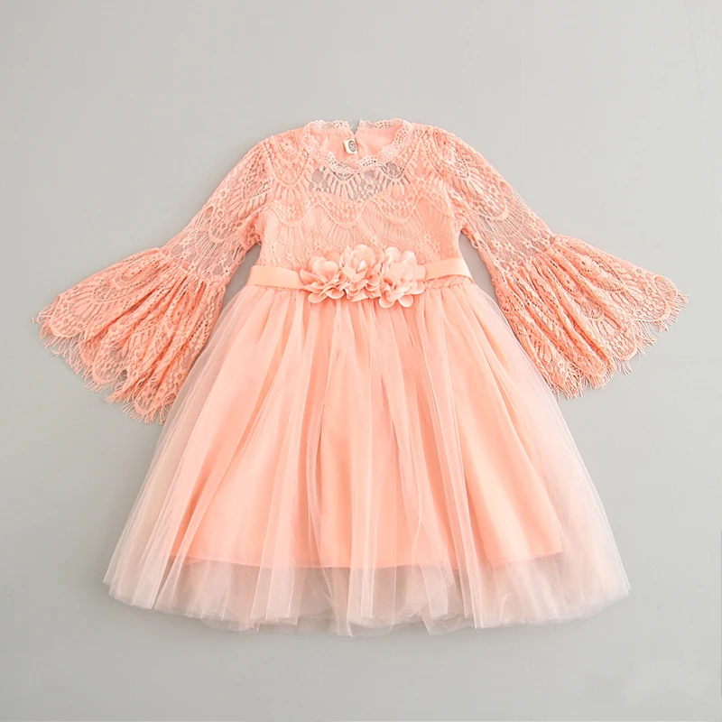 Платье подружки невесты для девочек на весну-лето с кружевными рукавами в виде