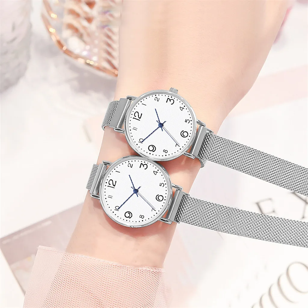 

Fashion Women's Magnet Buckle Mesh Belt Watches Quartz Analog Round Wrist Watch relojes para mujer