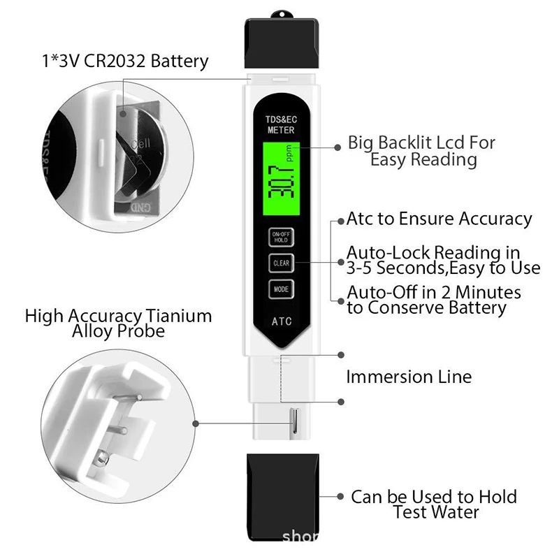 Junejour Portable LCD Digital PH Meter 0.01 + TDS EC Tester Pen Water PPM Filter Hydroponic for Aquarium Pool Wine | Инструменты