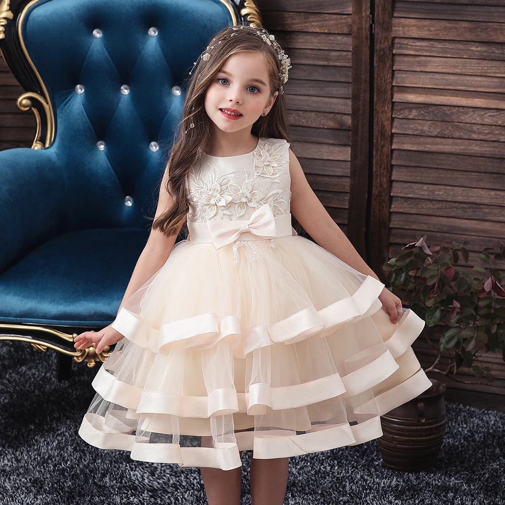 

Детское элегантное платье принцессы с жемчугом, платья для девочек на свадьбу, вечервечерние праздничное платье с вышивкой и цветами, одежд...