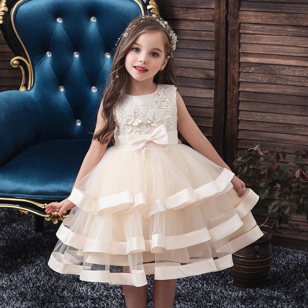 2018 Kids Elegant Pearl Cake Princess Dress Girls Dresses For Wedding Evening Party Embroidery Flower Girl Clothes | Детская одежда и