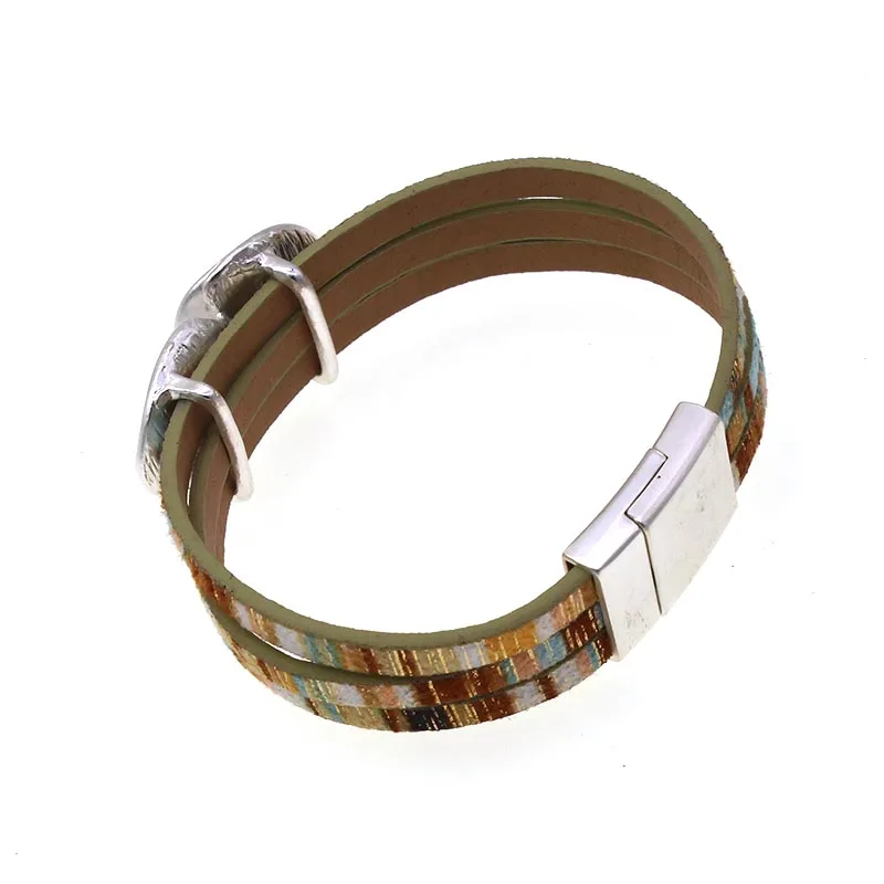 Женский многослойный браслет с широкой обмоткой кожаный леопардовым принтом