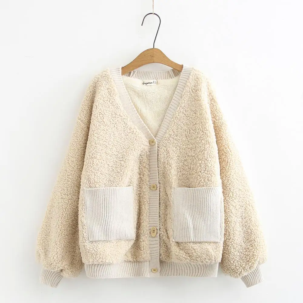 Теплые флисовые куртки для женщин утепленный мягкий плюшевый кардиган пальто в