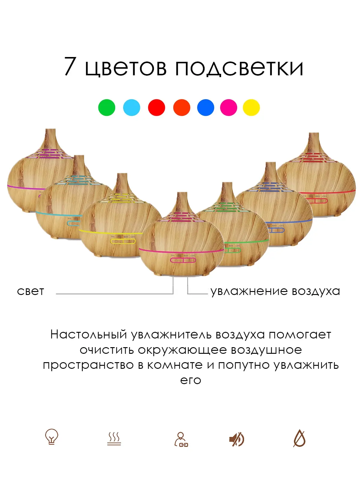 Аромадиффузор 400 мл семь цветов подсветки цвет светлое дерево 16 8х15 2 см Aromic AM-25 |