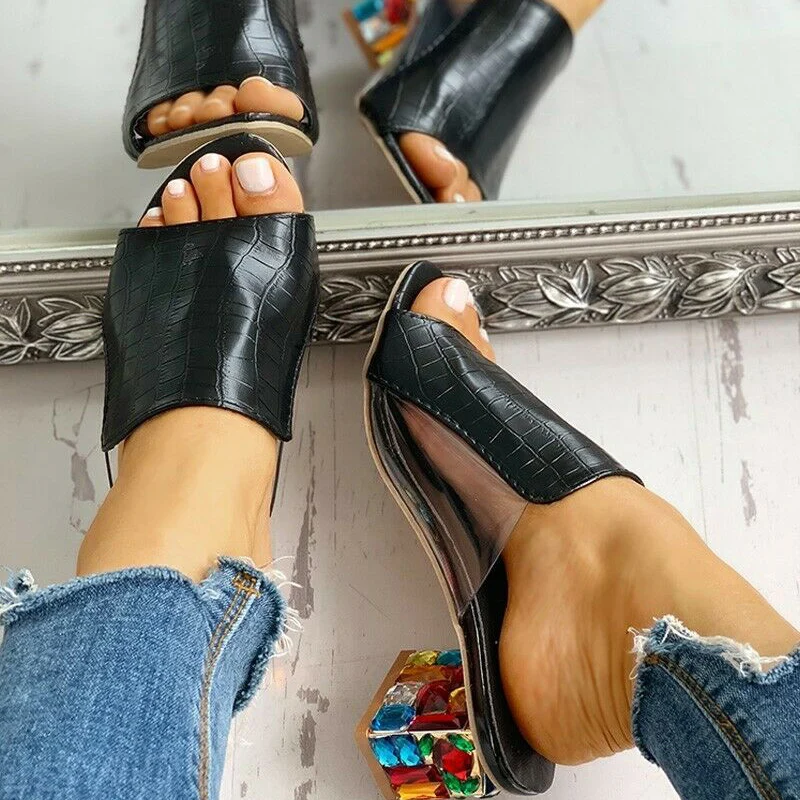 Сандалии женские с открытым носком босоножки на танкетке квадратный каблук лето