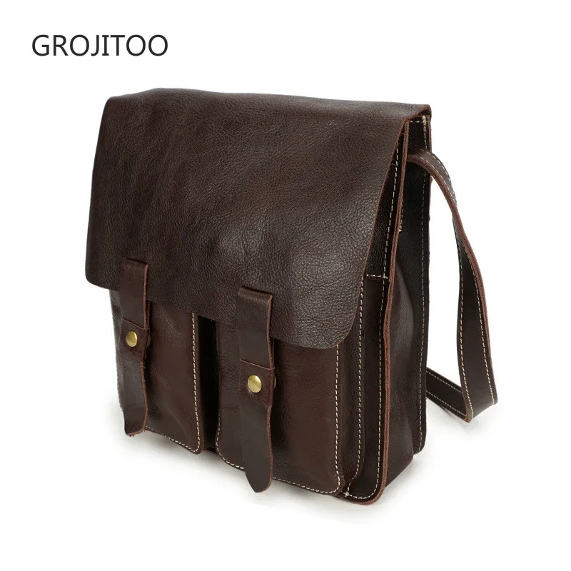 GROJITOO  Men's shoulder messenger bag genuine leather men's bag  first layer cowhide men's bag