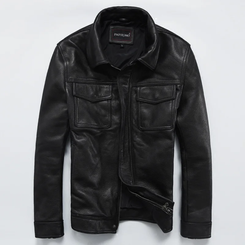 

Куртка мужская из натуральной воловьей кожи, приталенный пиджак с короткими лацканами, мотоциклетная одежда