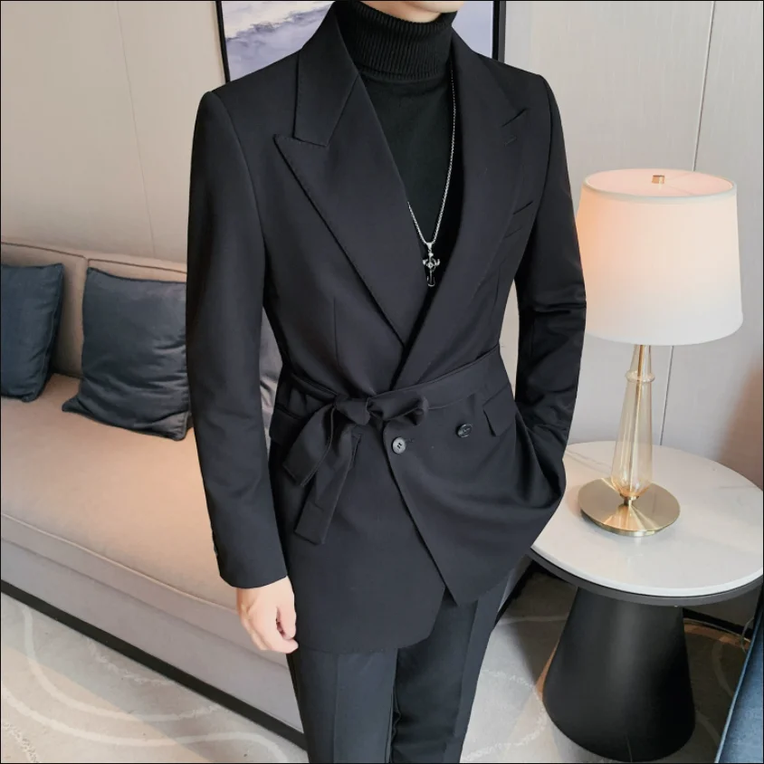 Роскошный двубортный однотонный блейзер для мужчин на осень и зиму куртка