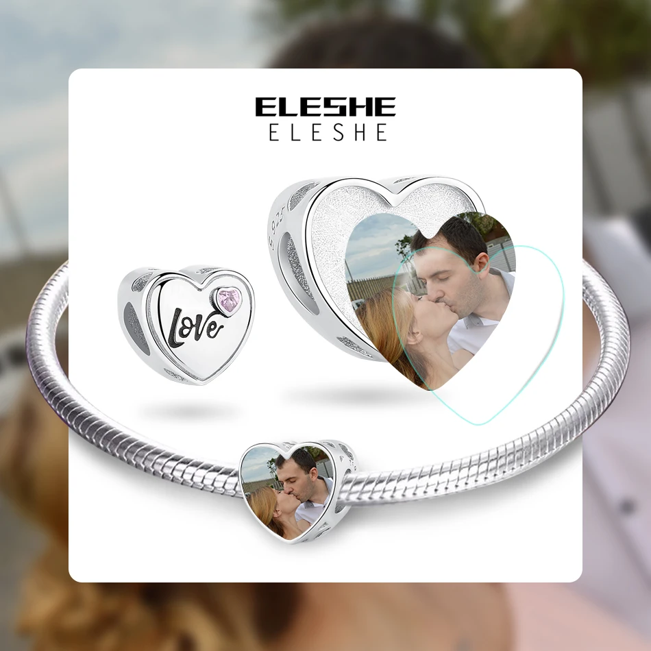 ELESHE 925 пробы серебро розовый любящее сердце бусины в форме двойного конуса