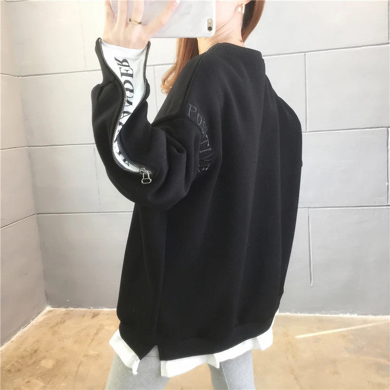 #1705 черный серый синий Повседневный свитшот Женский с длинным рукавом на молнии