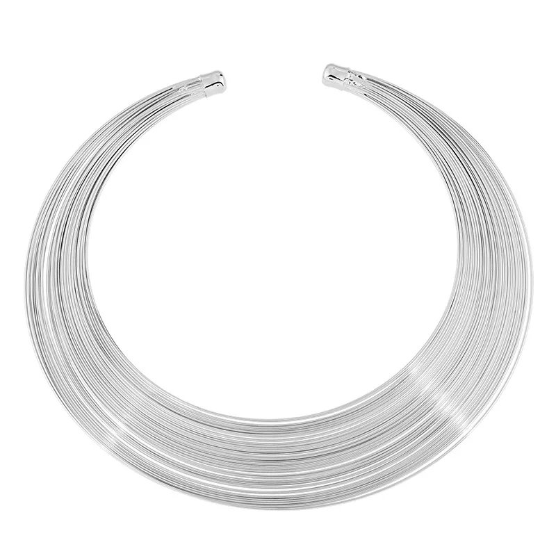 silver necklace Модные дубайские Золотые Ювелирные наборы, преувеличенная золотая линия, ожерелье, набор, свадебный подарок, африканские ювелирные изделия из нигерии для женщин - Окраска металла: silver necklace