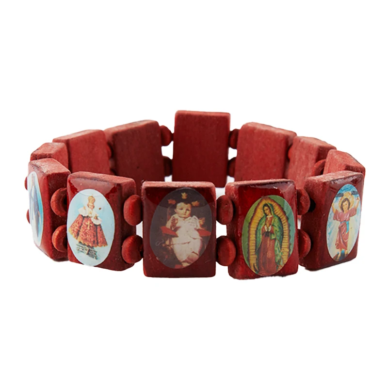 

2021 Fashion Saints Jesus Religious Wood Catholic Icon Bracelets Unisex Wood Bracelet Paryer Charm Jewelry Mens Bracelets