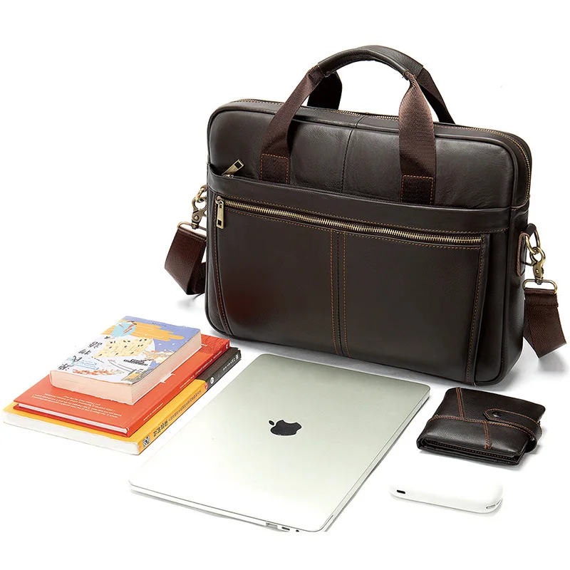 

2019 New Vintage Classic Men Laptop Briefcase Natural Cowhide Leather Shoulder Bags For Men Briefcase Bag Men Travel Bag