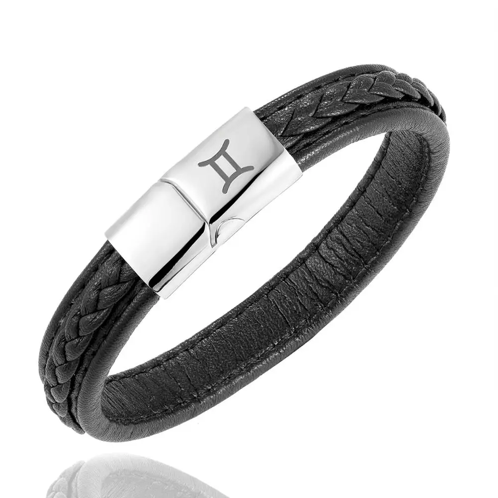 Новый черный кожаный браслет из нержавеющей стали с созвездиями|Браслеты