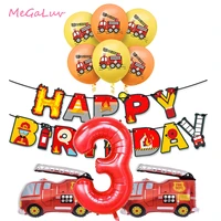 fire truck birthday party decoration banner ballons cake topper fireman firefighter baby shower 3th 4th birthday party supplies