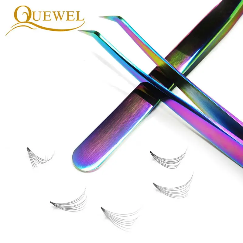 Пинцет Quewel для наращивания ресниц автоматический веер из нержавеющей стали