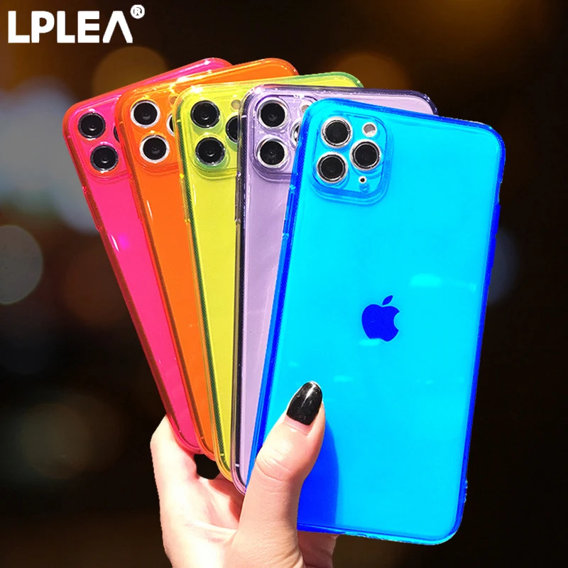 Флуоресцентные цветные противоударные чехлы для iPhone 11 XS Pro Max X XR 8 7 6 6S Plus SE 2020 10 s