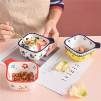 eecamail hand painted cute ceramic square small bowl fruit salad bowl yogurt cup dessert bowl pudding bowl baby complementary