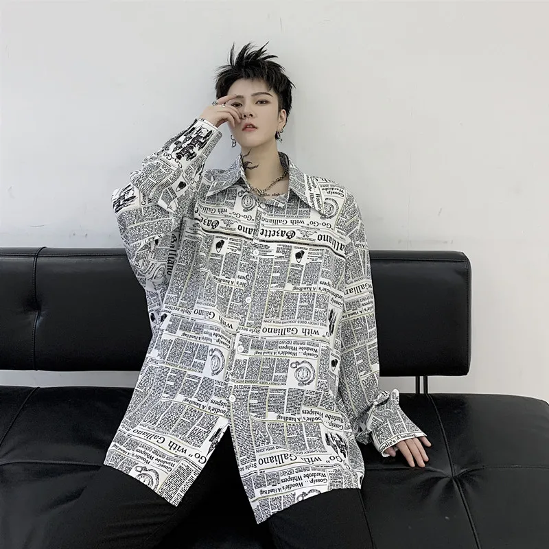 EWQ/Мужская и женская одежда винтажная универсальная рубашка с принтом газет