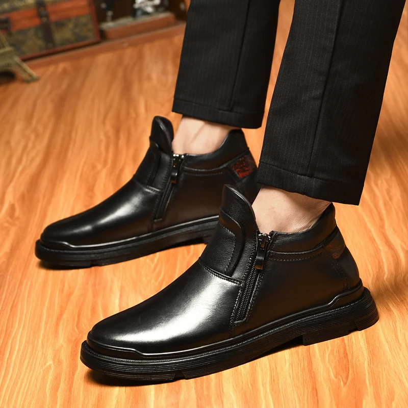 

Natural Cow Leather Men Winter Boots Handmade Retro Men Boots Genuine Leather Men Winter Shoes Casual Men Short Boots %