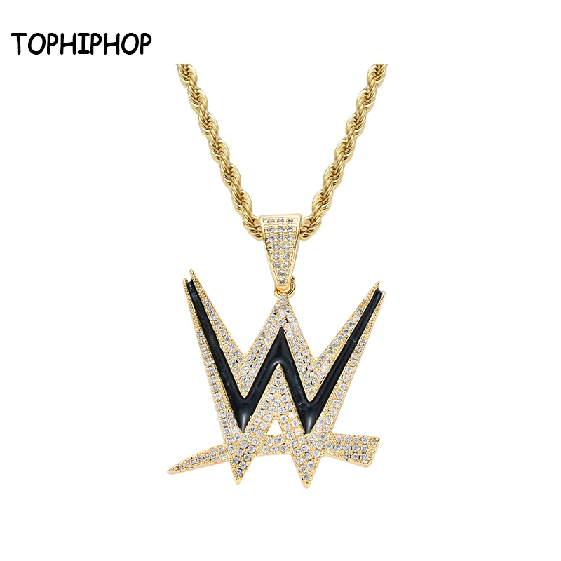 

TOPHIPHOP Hip Hop Letter Pendant Necklace with Rope Chain Pave AAA CZ Exquisite Hip Hop Jewelry Gift Men Women