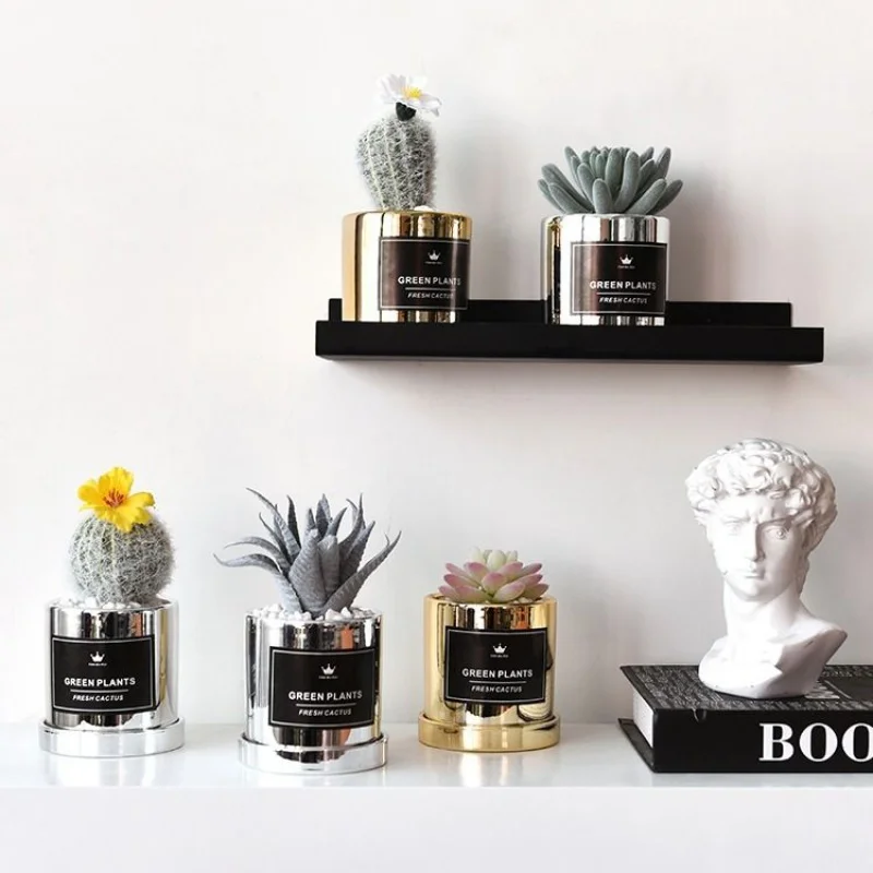 

Nordic Ins Creative Simple Simulation Succulent Potted Home Porch Decoration Green Plant Bonsai Golden Light Luxury Plant