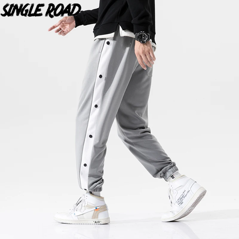 

Single Road Mens Sweatpants Men 2021 Buttons Joggers Japanese Streetwear Trousers Male Sports Running Grey Jogging Pants For Men